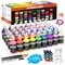 Fabric Paint Set - 45 Colors, 3D Permanent Paint with Brushes, Palette, Fabric Pens, Fabric Sheet, Stencils, Includes Glow in the Dark, Glitter, and Metallic Colors for Textile, T-Shirts, Jeans, and Glass